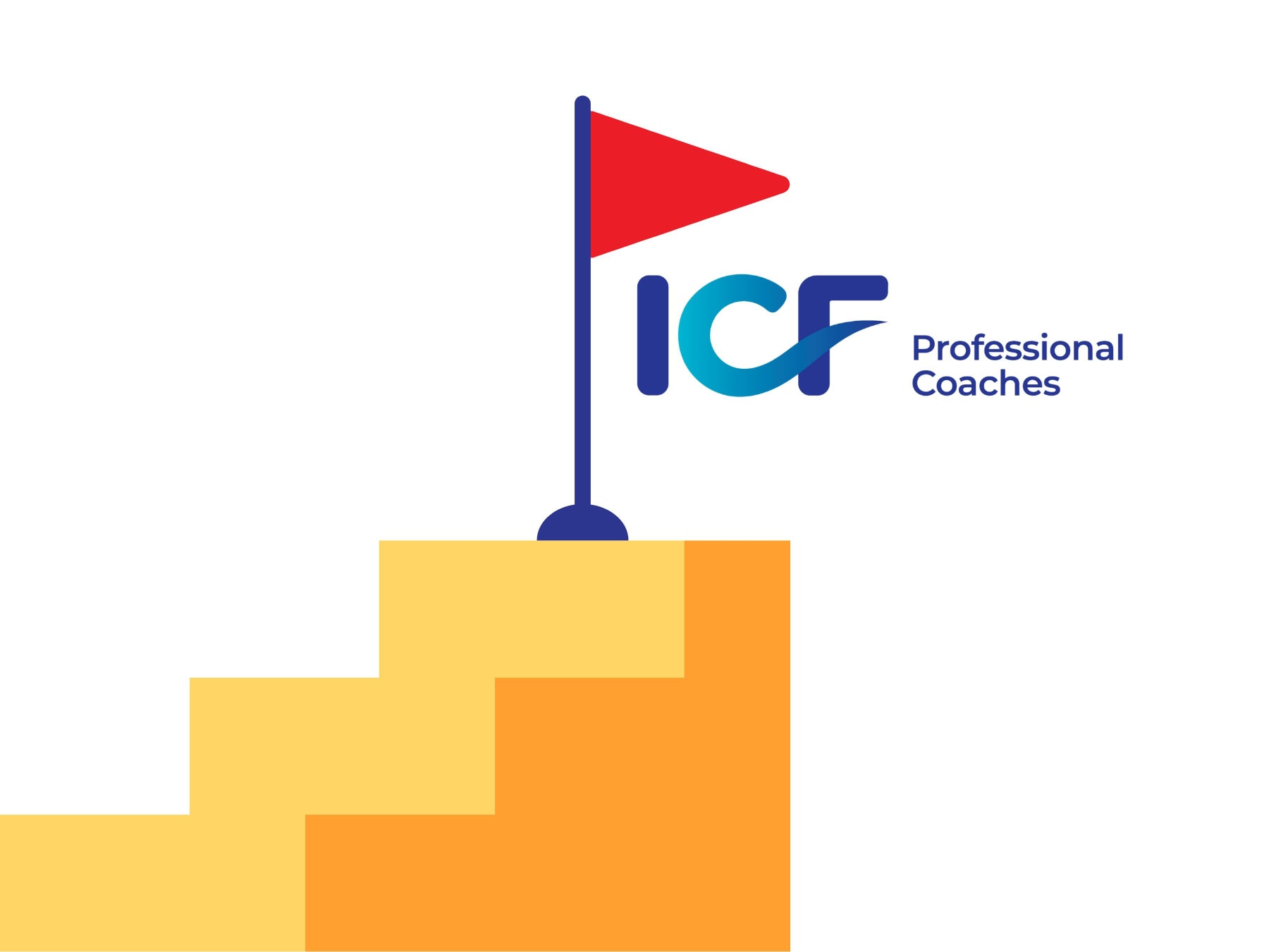 An image of building blocks with a red flag at the top, where it it says ICF Professional Coaches.