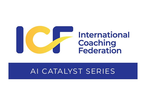 ICF AI Catalyst Series logo highlighting expert-led discussions on artificial intelligence (AI) for coaches.