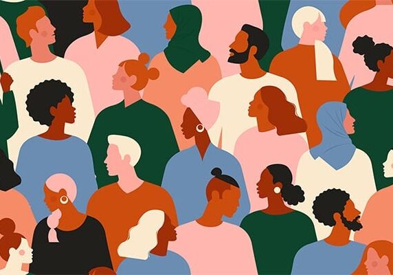 simplistic painting of various people from difference cultural backgrounds